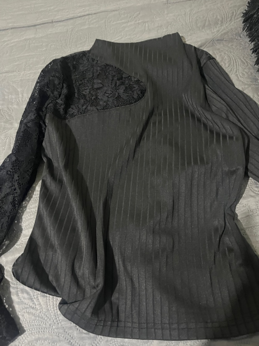 torrid Black Lace-Accent Mock Neck Blouse